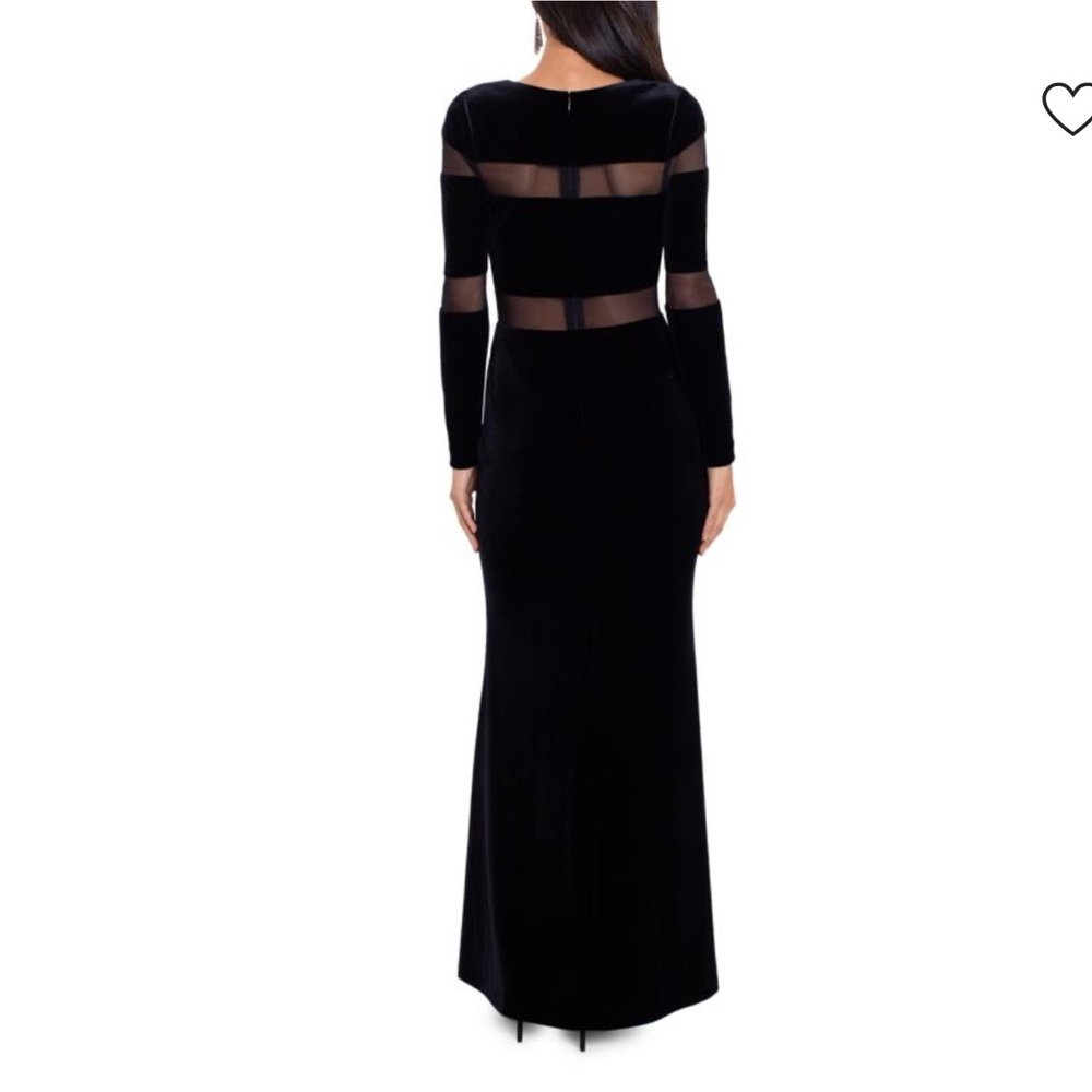 BETSY & ADAM black full length 
Illusion Velvet Sheath Gown size 0 - Picture 10 of 10